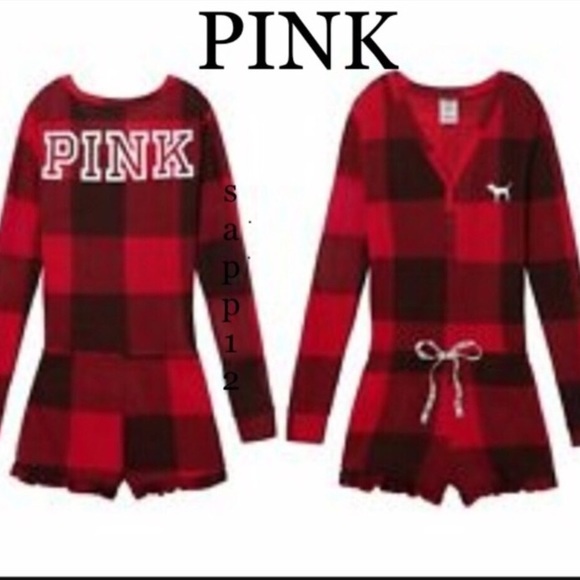 PINK Victoria's Secret Other - 2017🆕PINK VS ❣️RED BUFFALO  THERMAL ONESIE ROMPER